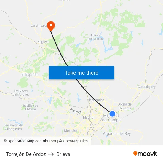 Torrejón De Ardoz to Brieva map