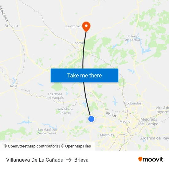 Villanueva De La Cañada to Brieva map