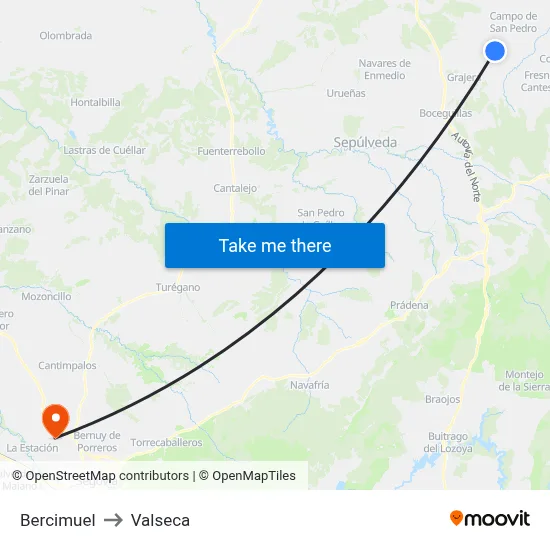 Bercimuel to Valseca map