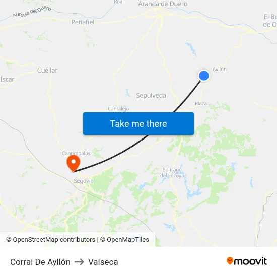 Corral De Ayllón to Valseca map