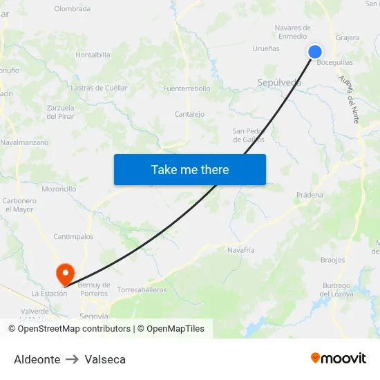 Aldeonte to Valseca map