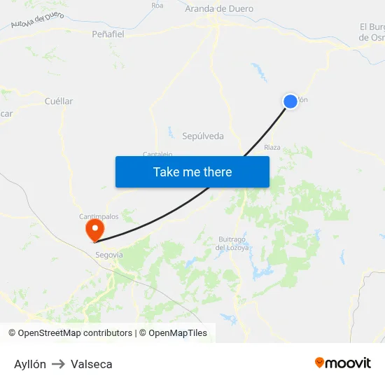 Ayllón to Valseca map