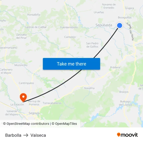 Barbolla to Valseca map