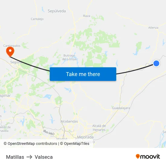 Matillas to Valseca map