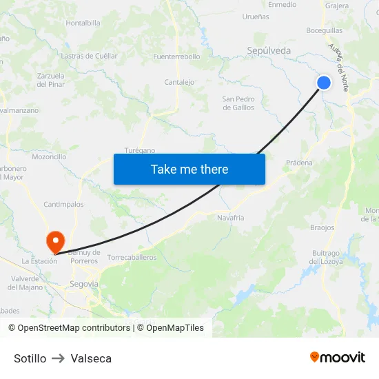 Sotillo to Valseca map