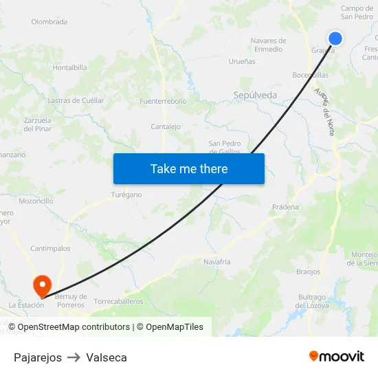 Pajarejos to Valseca map
