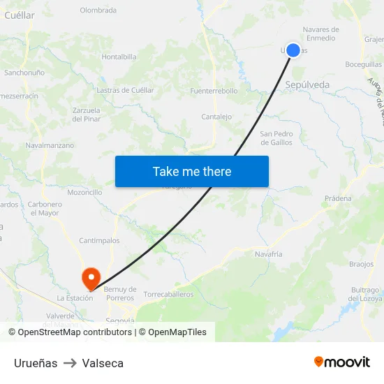 Urueñas to Valseca map