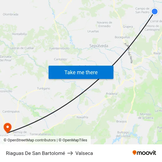 Riaguas De San Bartolomé to Valseca map