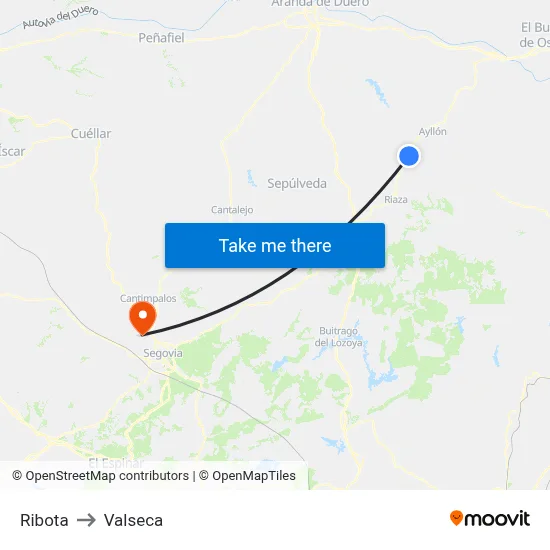 Ribota to Valseca map