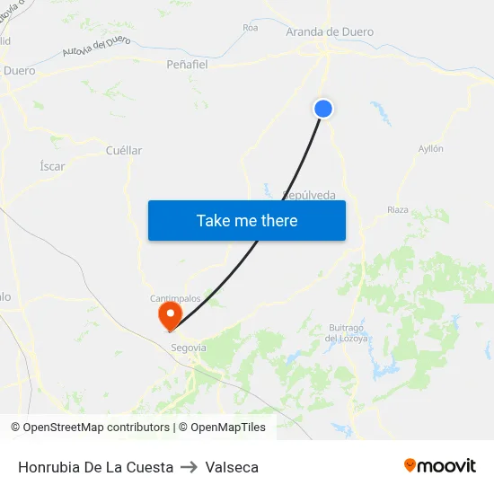 Honrubia De La Cuesta to Valseca map
