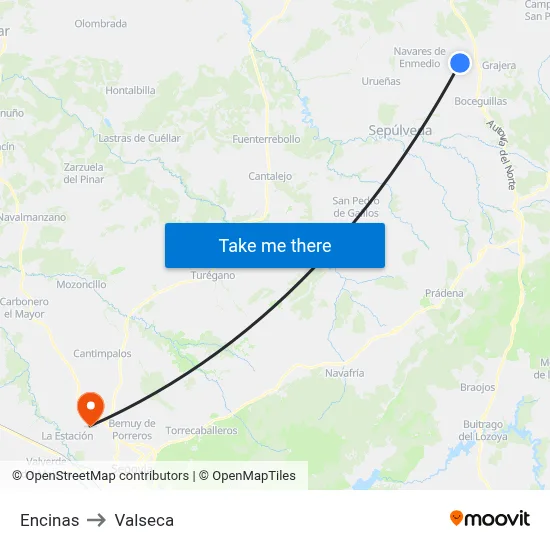 Encinas to Valseca map