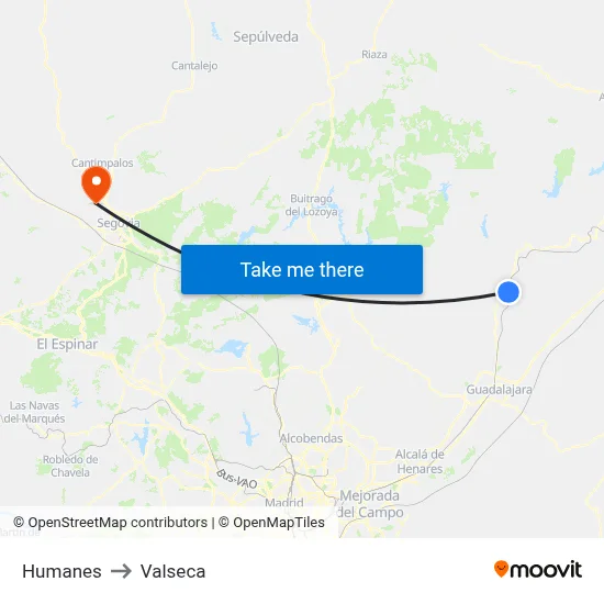 Humanes to Valseca map