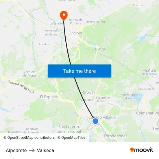 Alpedrete to Valseca map