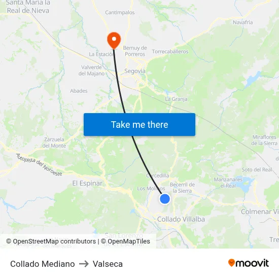 Collado Mediano to Valseca map
