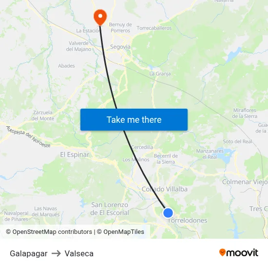 Galapagar to Valseca map