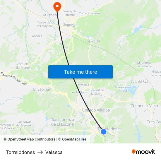 Torrelodones to Valseca map