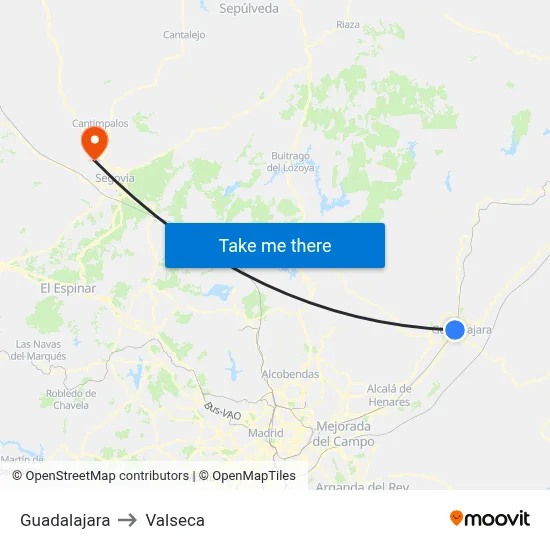 Guadalajara to Valseca map