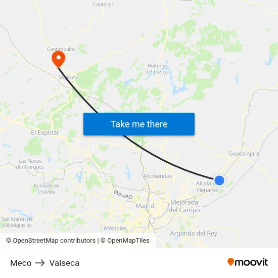 Meco to Valseca map