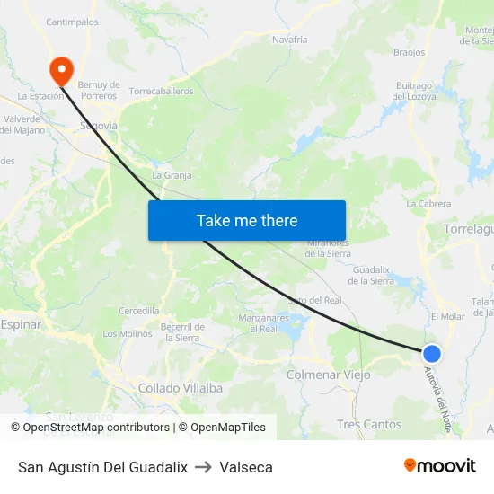 San Agustín Del Guadalix to Valseca map