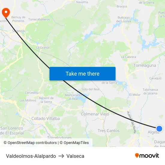 Valdeolmos-Alalpardo to Valseca map