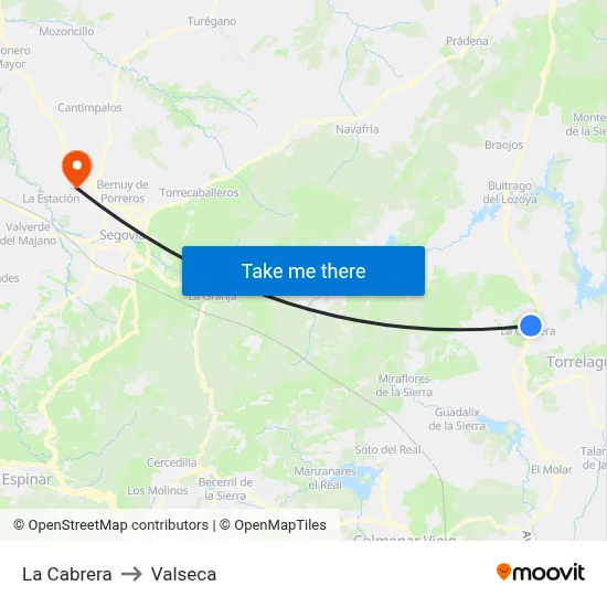 La Cabrera to Valseca map