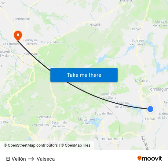 El Vellón to Valseca map