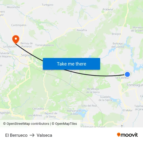 El Berrueco to Valseca map