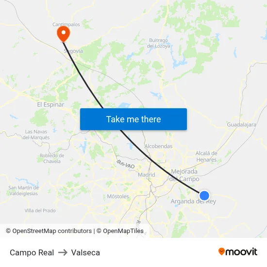 Campo Real to Valseca map