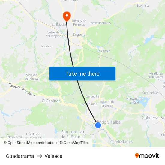 Guadarrama to Valseca map