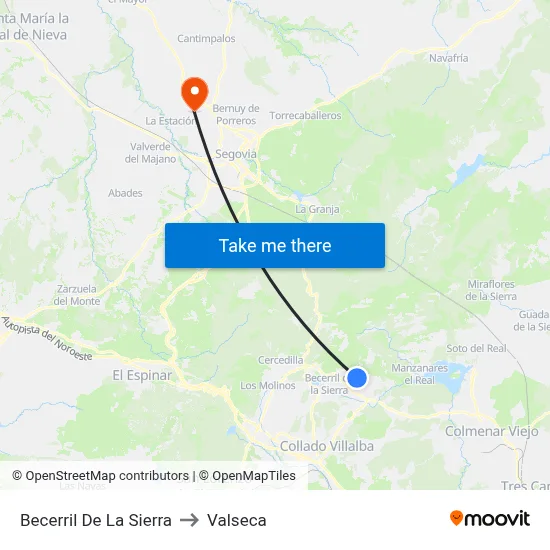 Becerril De La Sierra to Valseca map