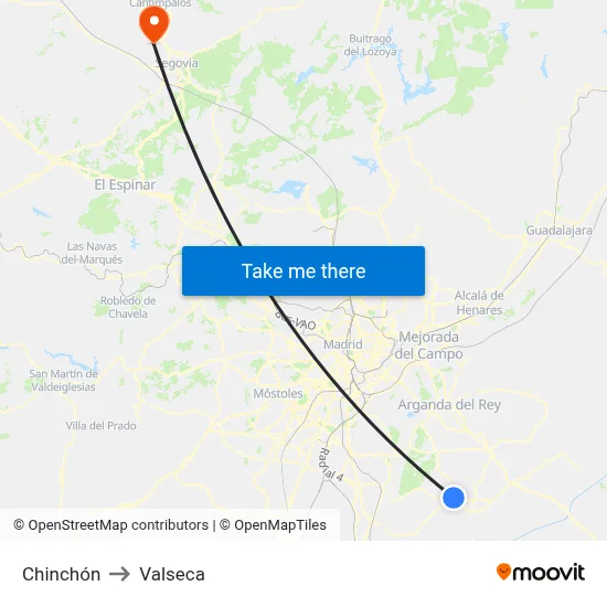 Chinchón to Valseca map