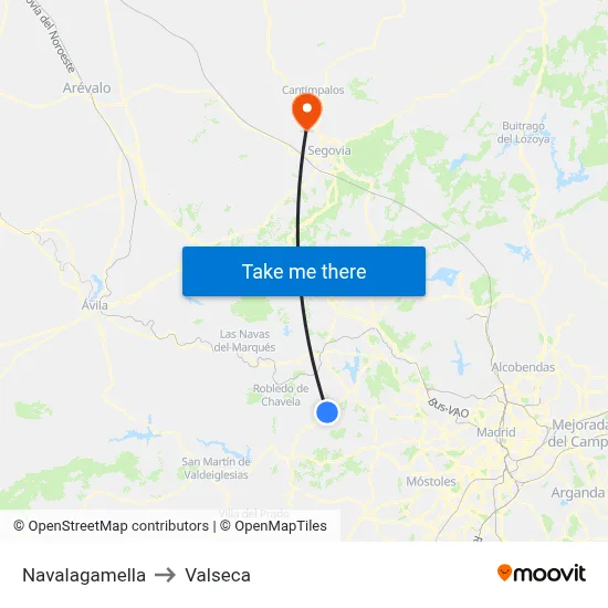 Navalagamella to Valseca map