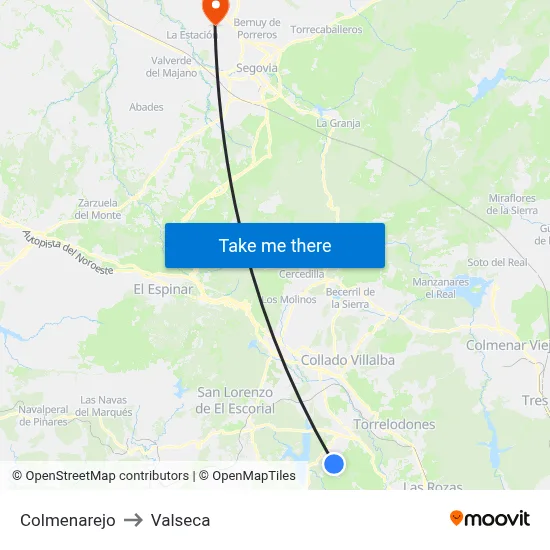 Colmenarejo to Valseca map
