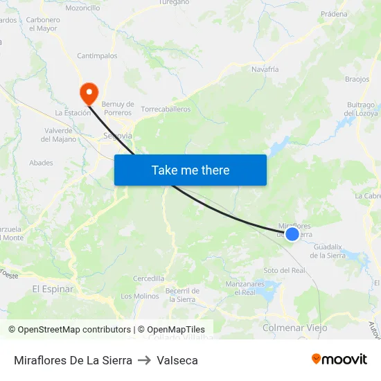 Miraflores De La Sierra to Valseca map