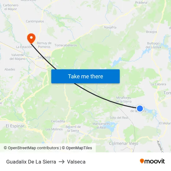 Guadalix De La Sierra to Valseca map