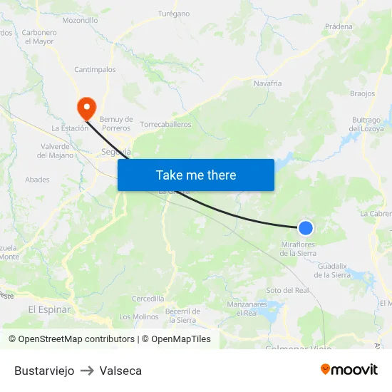 Bustarviejo to Valseca map