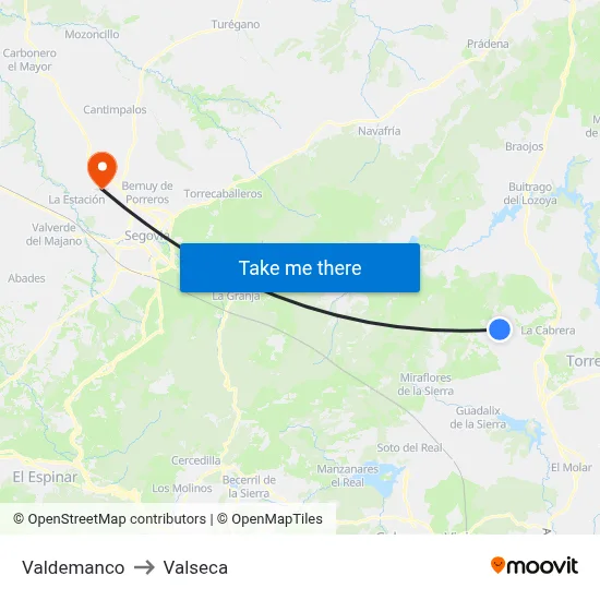 Valdemanco to Valseca map