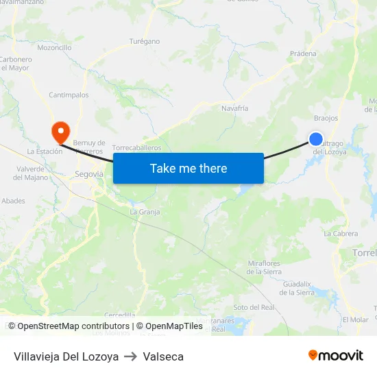 Villavieja Del Lozoya to Valseca map