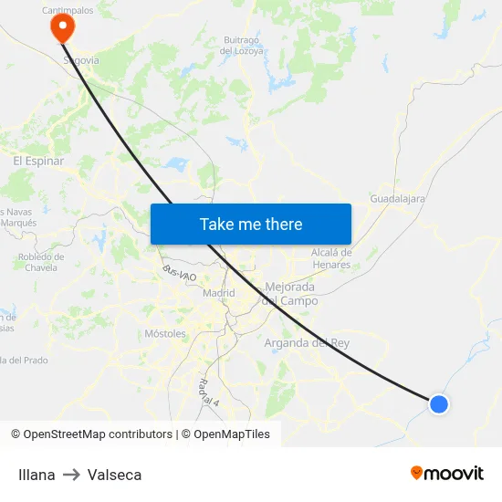 Illana to Valseca map