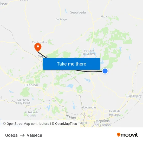 Uceda to Valseca map