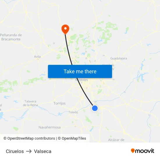 Ciruelos to Valseca map