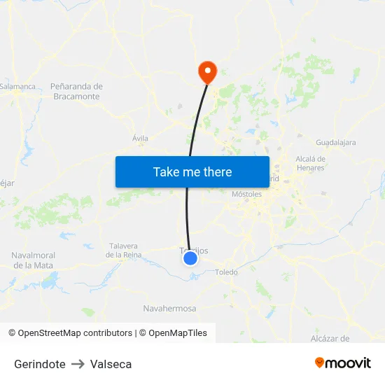 Gerindote to Valseca map