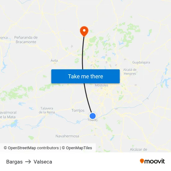 Bargas to Valseca map