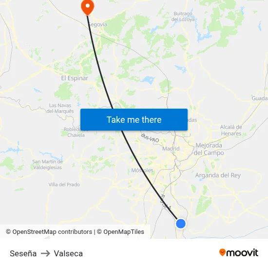 Seseña to Valseca map