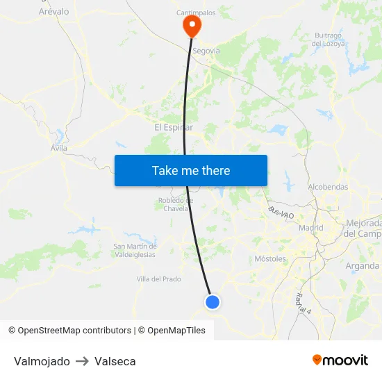 Valmojado to Valseca map