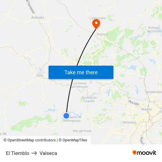 El Tiemblo to Valseca map