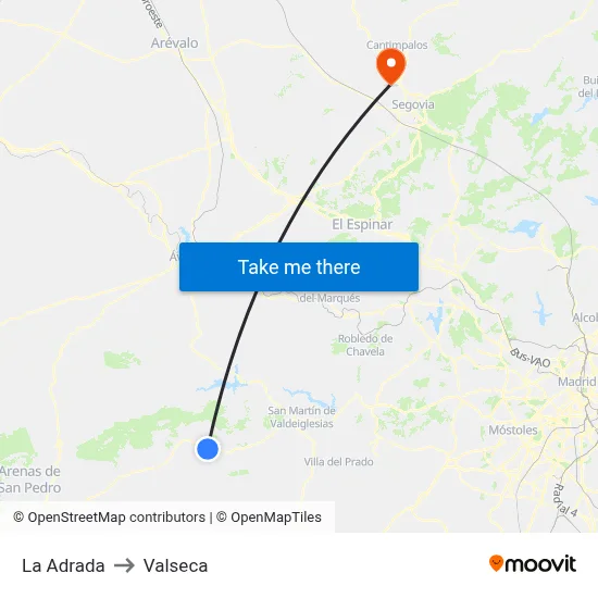 La Adrada to Valseca map