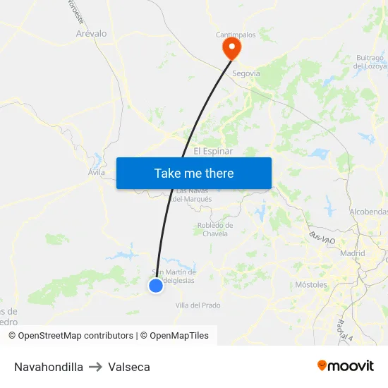 Navahondilla to Valseca map
