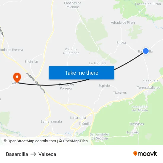 Basardilla to Valseca map