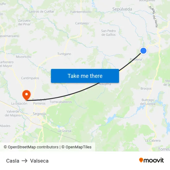 Casla to Valseca map